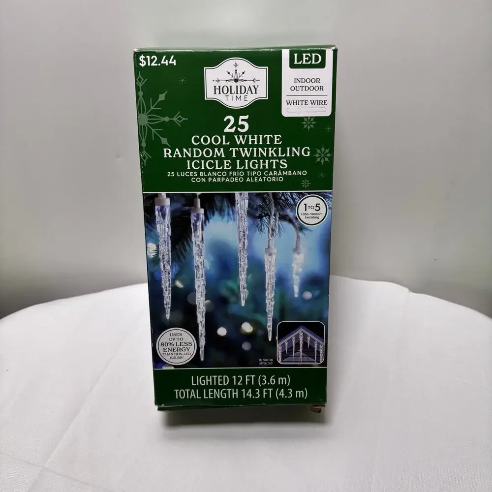 Christmas 25 Cool White Random Twinkling Icicle Lights